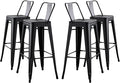 AC Pacific 30” Metal Barstool Set of 4 – Country Rustic Style with Low Back, Lightweight & Sturdy Build, Easy Assembly – Matte Black
