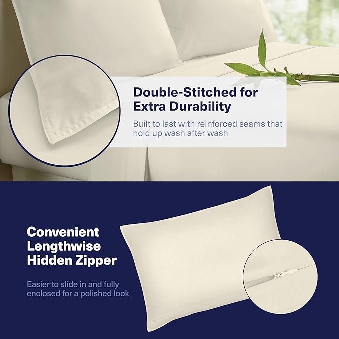 Kickoff Viscose Bamboo Sheets Twin Size 3-pc 100% Organic Bamboo Viscose Bed Cooling Sheets Twin Size Set Cool Bedding for hot Sleepers Sheet, Flat, Fitted, Pillowcase (Buttercream, T)