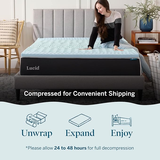 LUCID Gel Infused Memory Foam Mattress Topper – 2 Inch Mattress Topper – 5 Comfort Zones Relieve Pressure – CertiPUR-US Certified Foam - Queen