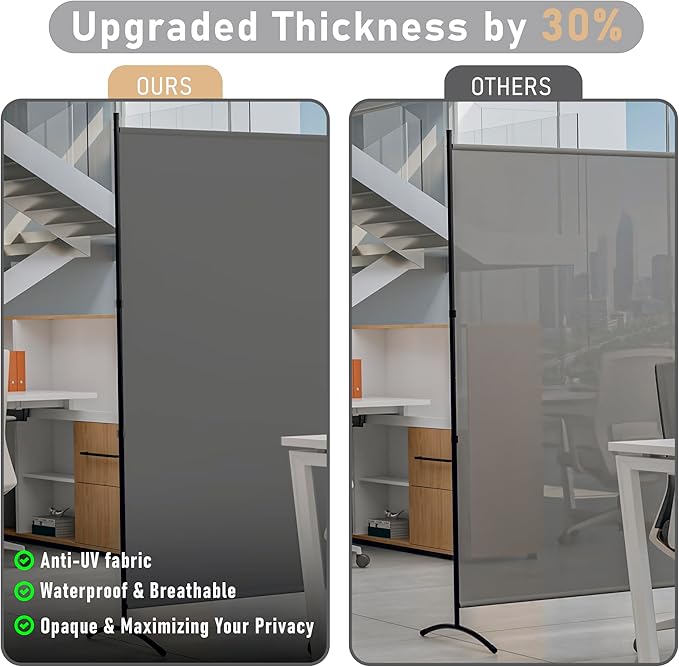 Room Divider Folding Privacy Screens, Portable Room Divider Panel 3 Panel Partition Room Dividers Screen Freestanding Room Partitions and Dividers Fabric Dividers for Room Separation (Grey, 1 Panel)