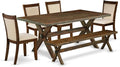 East West Furniture X777MZN32-6 6 Piece Dining Table Set Contains a Rectangle Kitchen Table with X-Legs and 4 Light Beige Linen Fabric Parson Chairs with a Bench, 40x72 Inch, Multi-Color