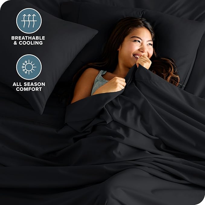 Bare Home California King Sheet Set - 1800 Ultra-Soft Microfiber Cal King Bed Sheets - Double Brushed - Deep Pockets - Easy Fit - 4 Piece Set - Bed Sheets (California King, Black)