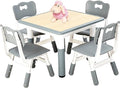 FUNLIO Kids Table and 4 Chairs Set, Height Adjustable Toddler Table and Chair Set for Ages 3-8, Easy to Wipe Arts & Crafts Table, for Classrooms/Daycares/Homes, CPC & CE Approved (5-Piece Set) - Gray