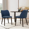 COLAMY Upholstered Dining Chairs Set of 2, Modern PU Leather Dining Room Kitchen Side Chair with Padded Seat and Wood Legs Restaurant/Cafe, Blue