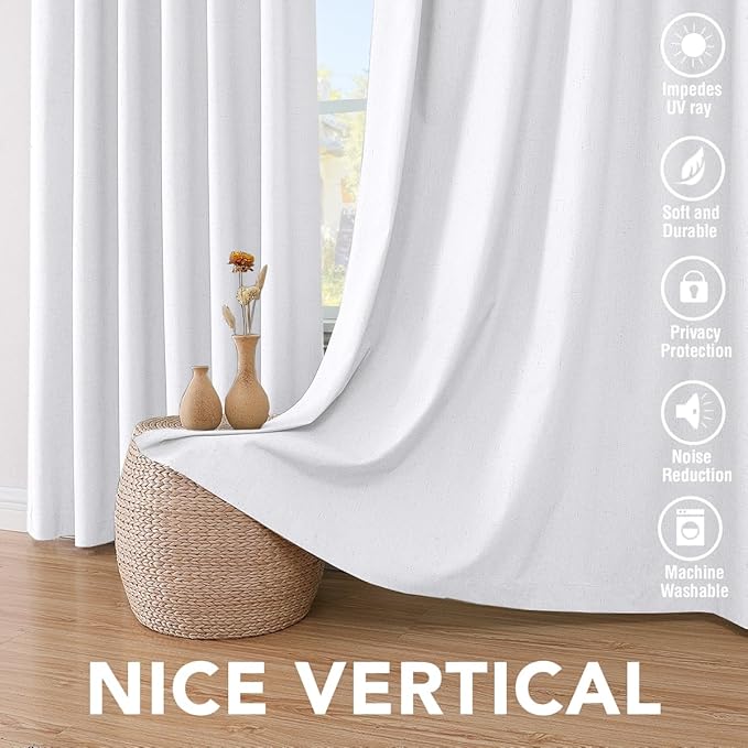 H.VERSAILTEX Primitive Linen Curtains 100% Blackout Curtain Drapes Burlap Curtains with White Thermal Insulated Liner, Grommet Top Drapes Living Room/Bedroom (2 Panels, 42 x 54 Inch, Pure White)