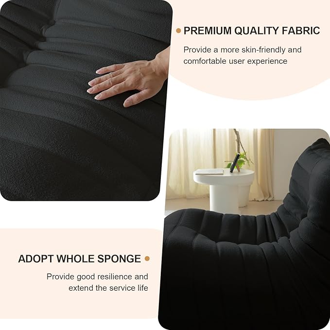 Luxury Sofa Couch Chair, Lazy Floor Seating, Fireside Bean Bag Chair, Ergonomic Tatami Sofa Lounger for Living Room, Bedroom, Office, Single Seat, Black