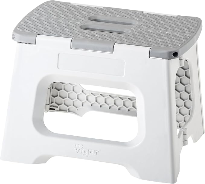 Vigar Compact Step Stool Foldable, 9-inch Step Stools for Adults up to 330 Pound, Lightweight Stool, Non-Slip Folding Step Stool, Gray