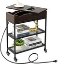 Hadulcet End Table with Charging Station & Rotating Top, Couch End Table, Rotating Swivel Top Side Table for Living Room & Bedroom, Narrow Rolling Side Table on Wheels, Skinny Nightstand, Black Walnut