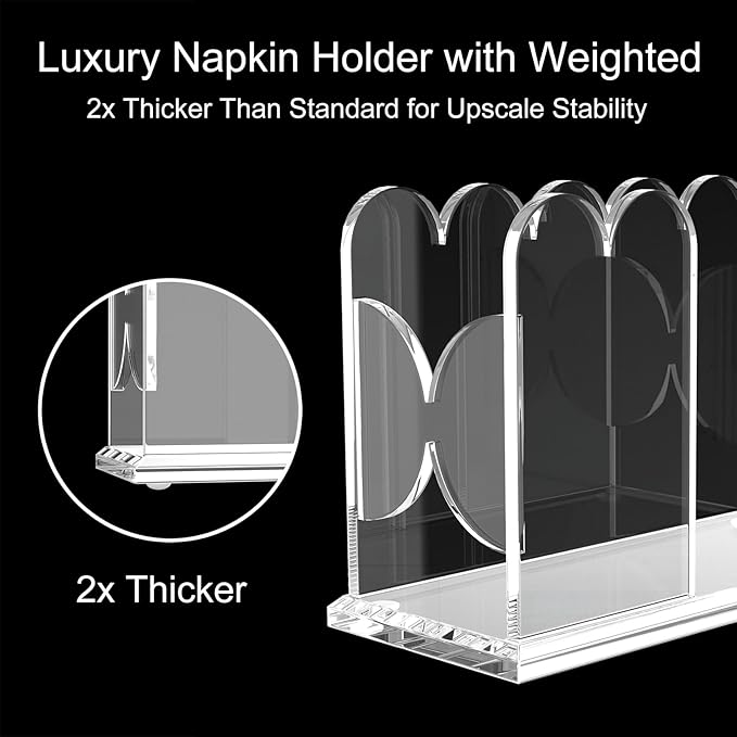 LUGUNU Acrylic Napkin Holder-Clear Scalloped Napkin Dispenser for Bathroom, Kitchen, Dining Room–Stylish Guest Hand Towel & Disposable Paper Holder for Weddings, Hotels, and Home Decor
