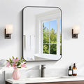 Bathroom Mirror, 18 x 24 inch Metal Framed Black Rectangle Mirror, Rounded Corner Rectangular Vanity Mirror, Wall Mounted Mirror for Modern Bedroom Living Room Hangs Horizontal or Vertical
