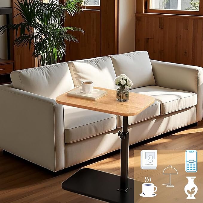 C End Table Adjustable Height,C Shaped Side Tables Living Room and Bedroom for Sofa, Chair,Bed,Coffee Small Spaces Side Table (Wood Grain Color)
