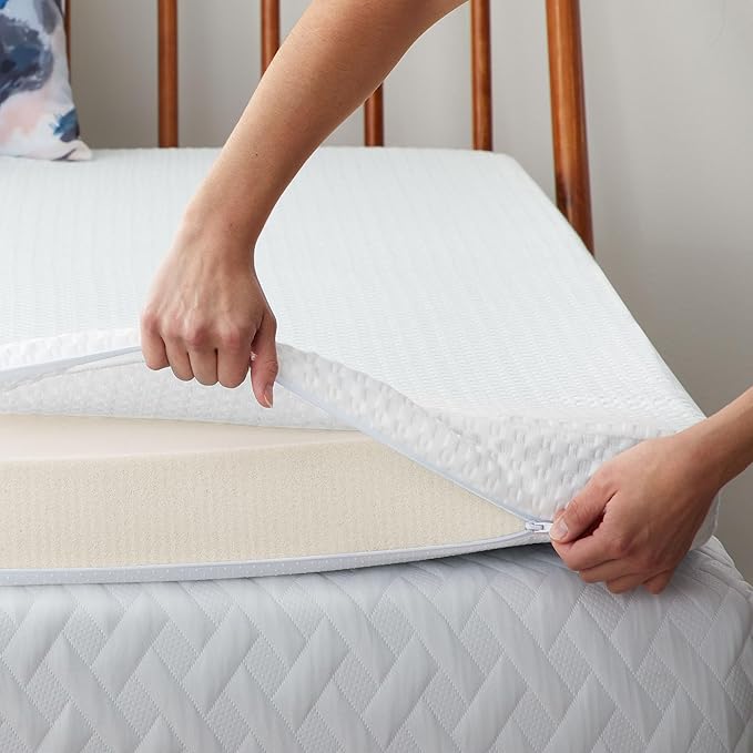 LUCID 2 Inch Traditional Foam Topper and LUCID Zippered Enclosure Mattress Topper Cover, Full
