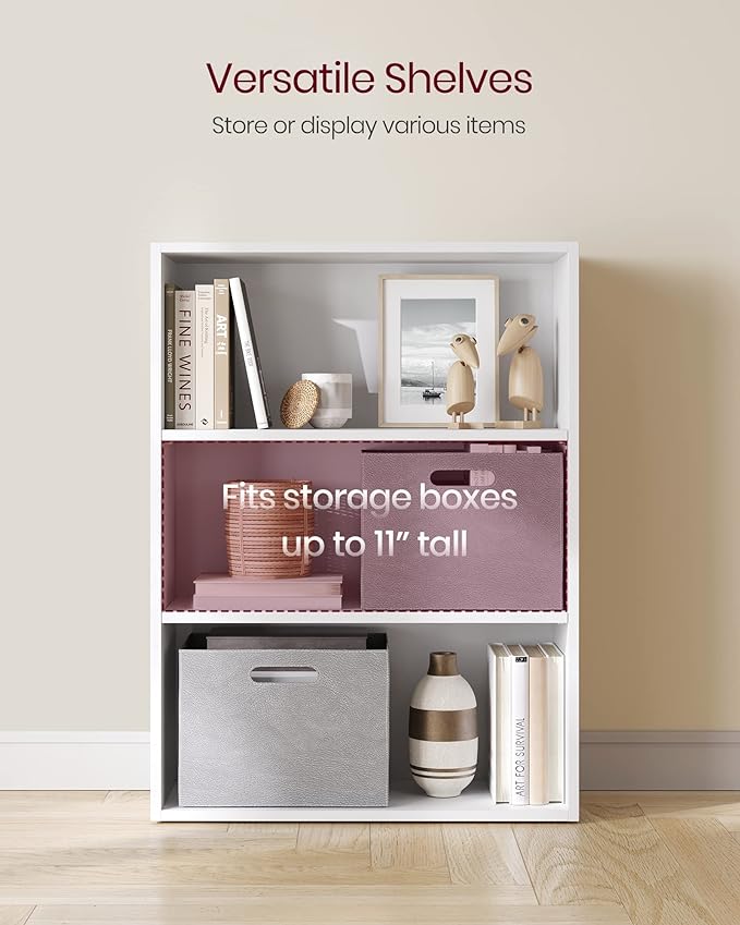VASAGLE CUSTOS Collection - Bookshelf, 3-Tier Bookcase, Book Shelf, Open Storage Shelf, 9.4 x 23.6 x 32 Inches, for Living Room, Home Office, Dinning Room, Cloud White ULBC163T14