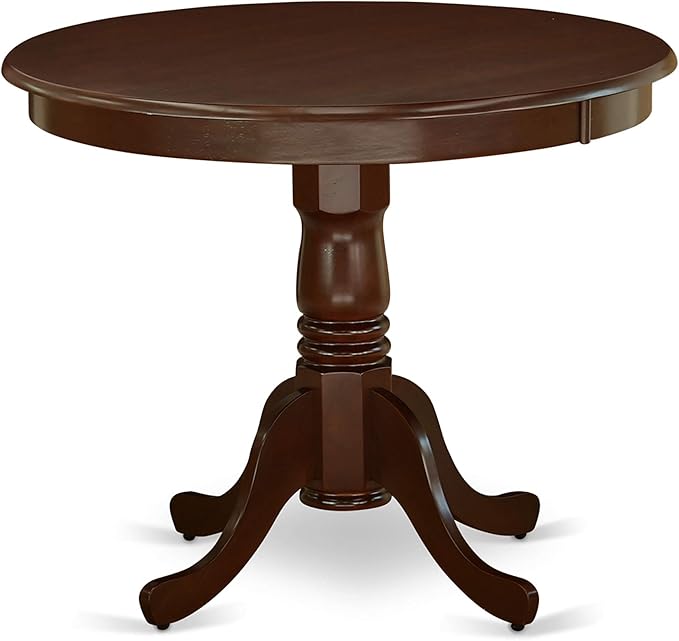 East West Furniture ANGR5-MAH-W 5 Piece Dining Room Table Set Includes a Round Kitchen Table with Pedestal and 4 Dining Chairs, 36x36 Inch, Mahogany