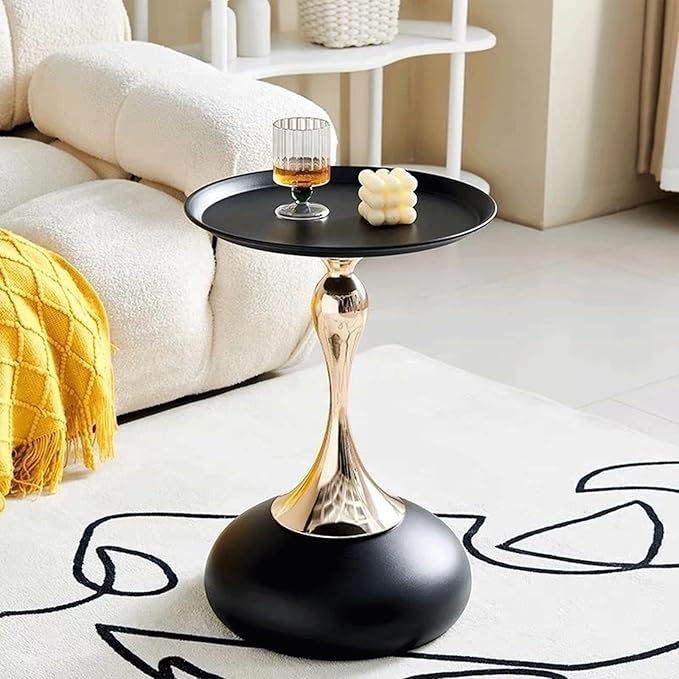 Elegant Modern Side Table - Featuring a Unique Hourglass Design, Ideal for use in Living Rooms, cafes, Dining Rooms, bedrooms, and Outdoors - a Fashionable Decoration (1, Black)