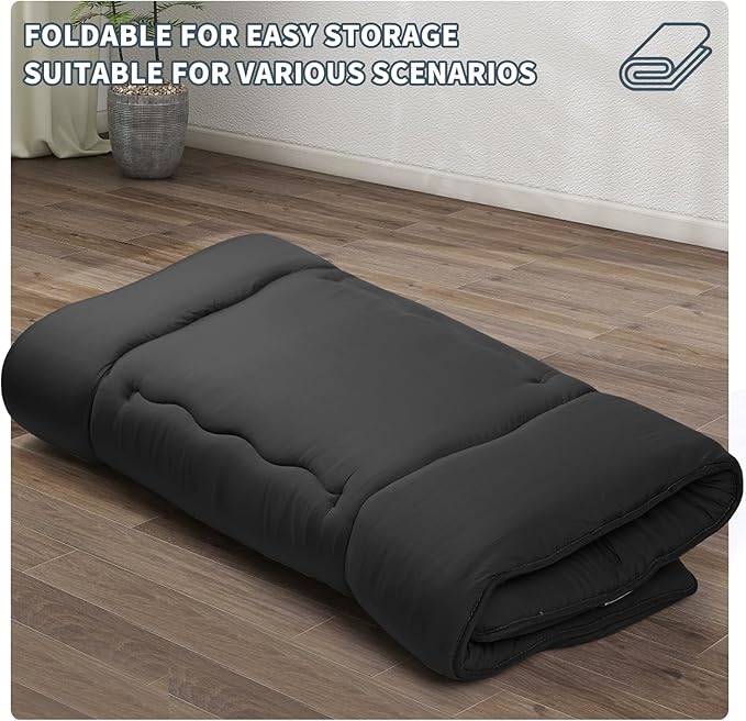 Japanese Floor Mattress,4" Thicken Japanese Floor Sleeping Pad Foldable,Futon Mattress Suitable for Camping and Guest Room (Black, Full (80" X 47"))