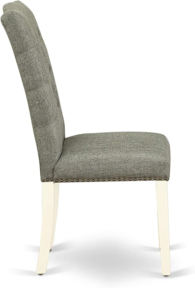 East West Furniture CAEL5-LWH-07 5 Piece Dining Table Set for 4 Includes a Rectangle Kitchen Table and 4 Gray Linen Fabric Upholstered Parson Chairs, 36x60 Inch, Linen White