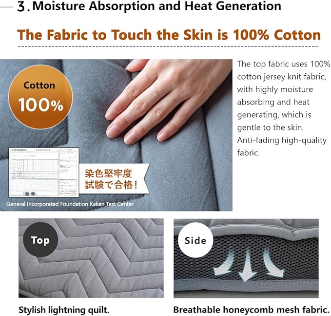 EMOOR Japanese Wool-Blend Padded Futon Mattress GOMA Full Dark Gray, Gusset Foldable Sotrable Elastic Bands Floor Sleeping Guest Bed Tatami Mat