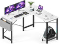 Whitmor L Shaped Gaming Desk - 50 Inch Reversible Corner Computer Desk with Wood Top, Metal Frame, CPU Stand & Side Bag, Home Office Dorm Sturdy Writing Workstation, White