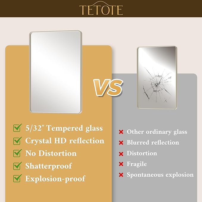 TETOTE Brushed Nickel Mirror 28 x 36 Brushed Nickel Metal Framed Bathroom Mirror, Tempered Glass, Modern Farmhouse Wall Mounted Mirror for Decorative(Horizontal/Vertical)