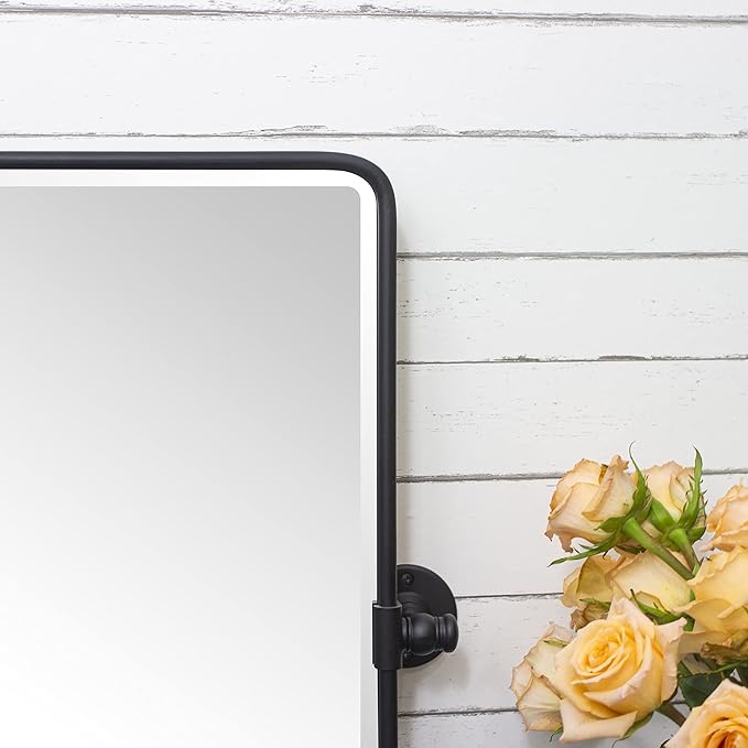 TEHOME Horizontal Pivot Mirror Black Tilt Mirror for Bathroom Beveled Metal Framed Pivoting Rectangle Bathroom Mirror, 35x23''