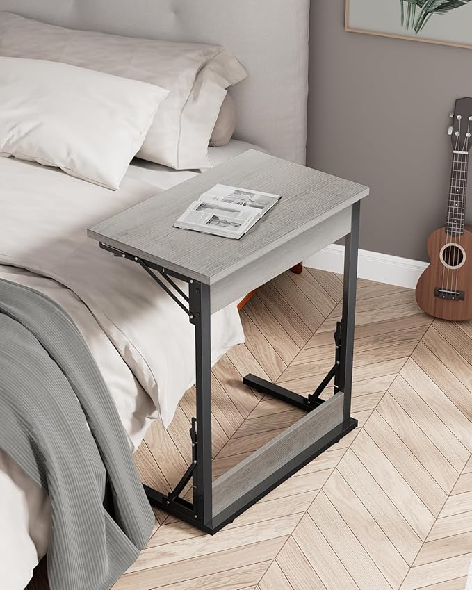 Tatub Folding TV Tray Table Set of 2, 24" Wide C-Shaped End Table for Couches, Small Sofa-Side Laptop Desk with Metal Frame for Living Room, Bedroom, Ivory White