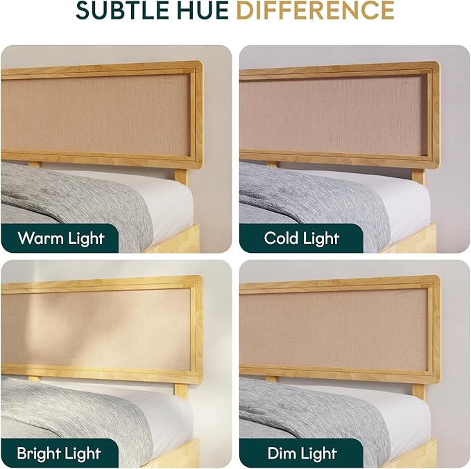 Nipe Platform Bed Frame with Headboard Size Queen - Light Natural - Solid Rubber