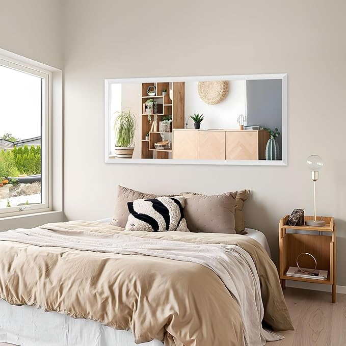 Amorho Bathroom Mirror, 50X30 Inch White Thick Metal Framed Wall Mirrors for Over 2 Sinks, Bedroom, Living Room, Entryway, Large Rectangle Wall-Mounted Mirrors.