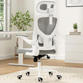 Ergonomic Office Chair, Comfy Home Office Chair High Back Computer Chair with Headrest, Adjustable Back Support, Flip-Up Arms, 90-120° Tilt and Wide Cushion, Up to 300lbs, Grey+White