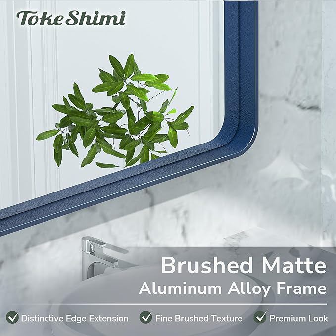 TokeShimi 48 x 24 Inch Wall Mirror Blue Bathroom Vanity Mirror with Metal Frame Aluminum Alloy Rounded Corner for Modern Farmhouse Wall Decor 1”Deep Set Design (Horizontal/Vertical)