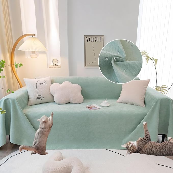 STACYPIK Thick Dual Waterproof Couch Cover Water Resistant Sea Green Sofa Cover for 3 Cushion Couch Non-Slip L Shaped Sectional Sofa Leakproof Furniture Protector Cover for Kid Pet Dog Cat-71X150IN