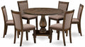 East West Furniture I2MZ7-748 7 Piece Modern Dining Table Set Consist of a Round Wooden Table with Pedestal and 6 Coffee Linen Fabric Upholstered Chairs, 48x48 Inch, Distressed Jacobean