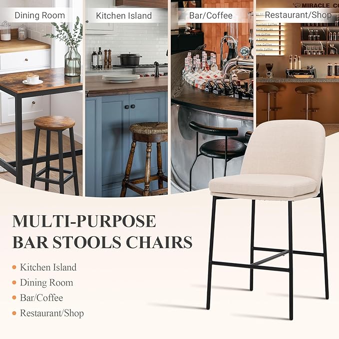 COLAMY Counter Height Bar Stools Set of 6, 25 Inch Modern Fabric Kitchen Island Stools with Back, Upholstered Counter Barstools Armless Bar Chairs with Metal Legs for Island Dining Room Bar, Beige