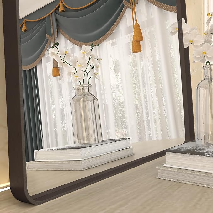 36x36 Square Bathroom Framed Mirror for Wall, Brushed Bronze Metal Bathroom Vanity Mirror, Rounded Rectangle Mirror, Anti-Rust, Tempered Shatterproof (Horizontal/Vertical)