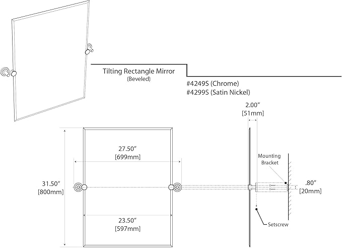 Gatco Latitude II Rectangle Mirror,, Chrome, 31.5 Inch, Frameless Rectangle, 31.50"H X 27.50"W
