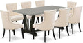 East West Furniture V697FR102-9 9 Piece Dining Room Set Includes a Rectangle Kitchen Table with V-Legs and 8 Light Beige Linen Fabric Upholstered Parson Chairs, 40x72 Inch, Multi-Color