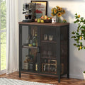 BON AUGURE Coffee Bar Cabinet for Liquor, Small Storage Cabinet for Home Kitchen, Farmhouse Sideboard Buffet Cabinets, Industrial Alcohol Cabinets for Dining Entryway Living Room (Rustic Oak)