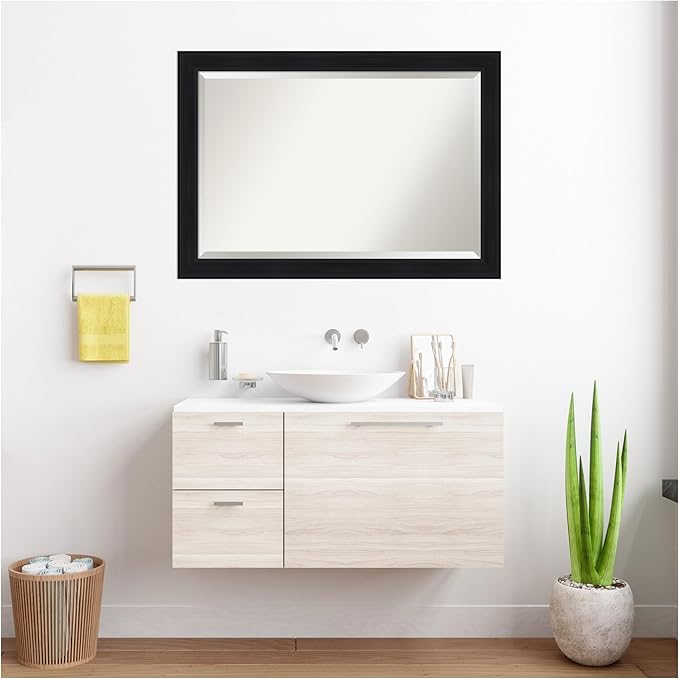 Amanti Art Black Bathroom Mirror for Over Sink, 29x41 Abbey Black Rectangle Vanity Mirror, Large Traditional Frame, Hangs Horizonally and Vertically, Bathroom Wall Decor, Beveled Edge