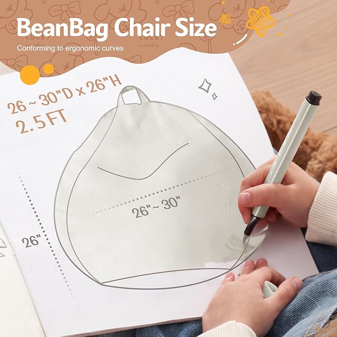 Homguava 2FT Bean Bag Chair: 2' Bean Bags with Memory Foam Filled,Comfy Beanbag Chairs Round Bean Bag Sofa with Dutch Velvet Cover-Beige