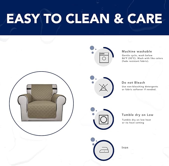 PureFit Reversible Sofa Couch Cover Water Resistant Couch Covers for 3 Cushion, Washable Furniture Cover with Non-Slip Foam and Adjustable Strap for Dogs, Pets (Sofa, Beige/Ivory)