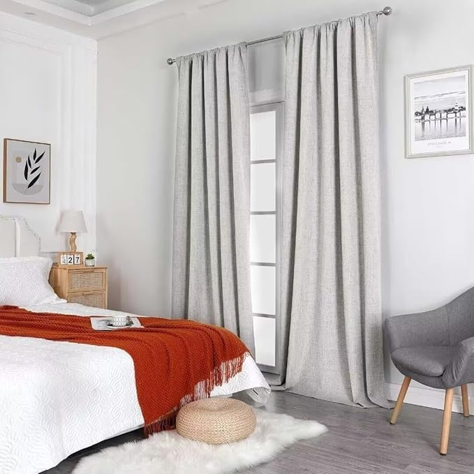 Joydeco Natural Linen Curtains 120 inch Length 2 Panels Set Burg 100% Blackout Patio Door Curtain Room Darkening Sliding Door Curtains Thermal Insulated Back tab Rod Pocket(105x120 inch, White)