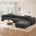 COLAMY 144" Modular Sectional Chenille Couch with Ottoman, Cloud Sectional Sofa Set with Ottoman,for Living Room(Gray)