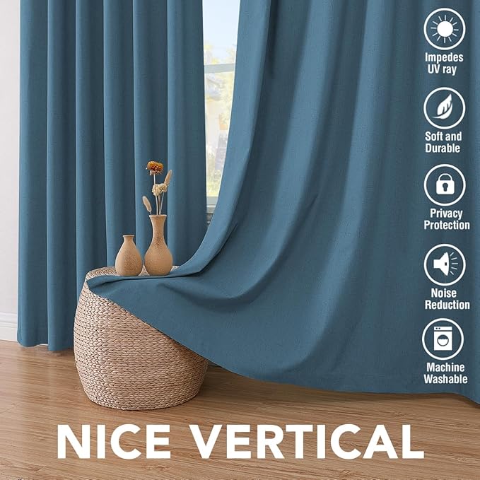 H.VERSAILTEX 100% Blackout Curtains for Bedroom Thermal Insulated Linen Textured Curtains Heat and Full Light Blocking Drapes Living Room Curtains 2 Panel Sets, Blue Sapphire, 52x96 Inch