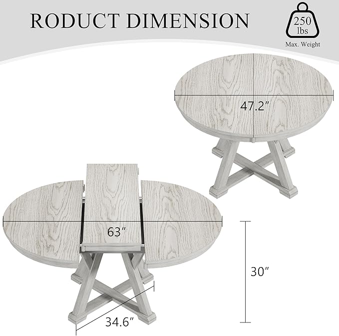 6-Piece Solid Wood Dining Table Set for 6, Modern Breakfast Dinette Kitchen Table with Chairs for Dining Room, Kitchen, Grey