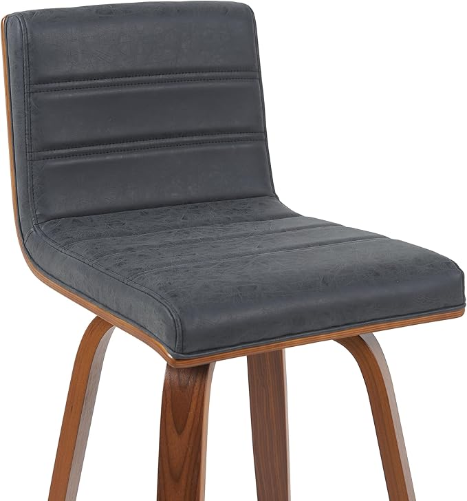 Vienna Modern Swivel Bar Height Stool with Vintage Black Upholstered Seat and Walnut Finished Wood Frame Set of 4