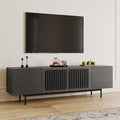 POVISON Full Assembled Mid-Century Modern TV Stand with Slatted Doors, Wood Media Console for 65-75 Inch TV, TV Console with Tall-cast Metal Legs, Entertainment Center with Storage for Living Room