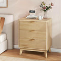 3 Drawer Fluted Nightstand for Bedroom, Modern Wood Chest of Drawers with Curved Profile, Fluted Dresser & Wood Drawer Organizer for Bedroom and Hallway