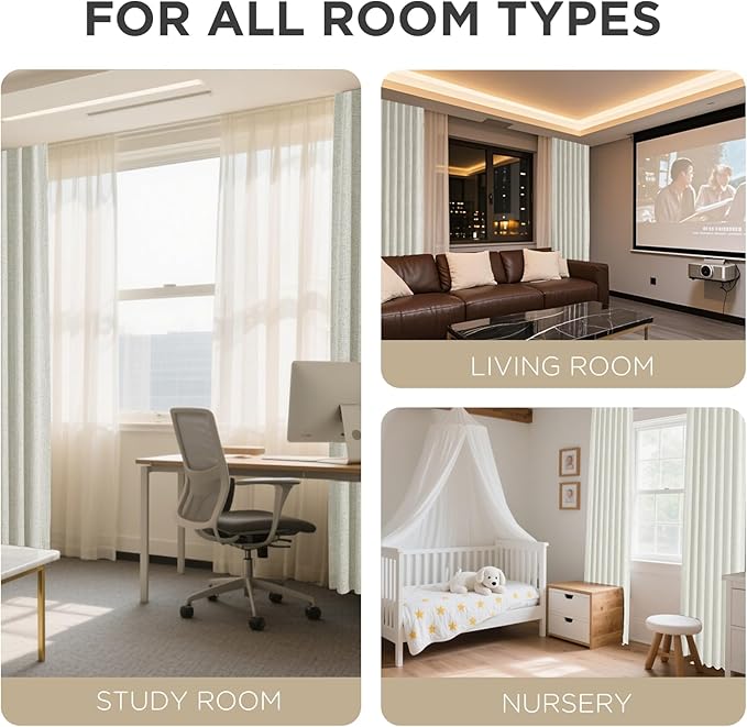 Joydeco 100% Blackout Curtains for Bedroom - Natural Linen Curtains 42" W x 84" L Long, Thermal Insulated 2 Panels Light Beige. Room Darkening Light Blocking Drapes for Living Room