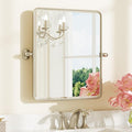 Keonjinn Brushed Nickel Pivot Mirror Bathroom, 20"x24" Tilt Mirror Bathrooms for Over Sink, Silver Rounded Corner Beveled Bathroom Mirror, Modern Metal Framed Vanity Mirrors (Horizontal/Vertical)