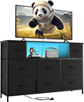 Somdot TV Stand for Bedroom, Dresser for Bedroom for 55 inch TV with Charging Station and LED Lights, Media Console Table with 8 Drawers, Open Shelf, Adjustable Feet,Living Room Furniture,Black